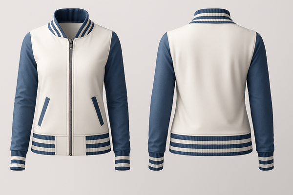 Blue Denim Sleeves Varsity Jacket
