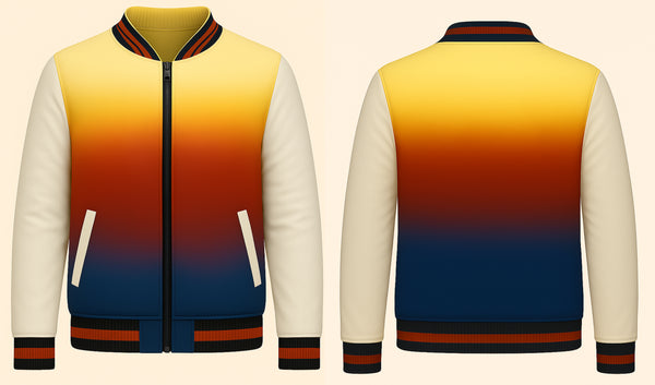 BLUE RED YELLOW FADING VARSITY JACKET
