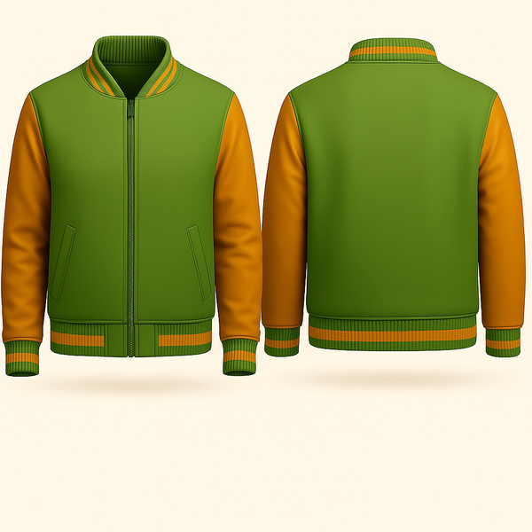 GREEN AND BROWN VARSITY JACKET