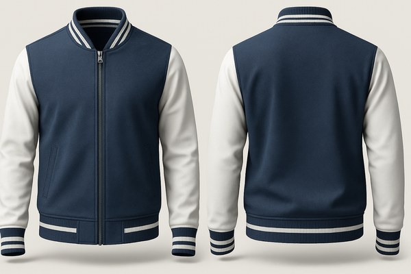 BLUE AND WHITE VARSITY JACKET