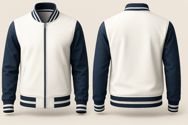 WHITE AND BLUE VARSITY JACKET
