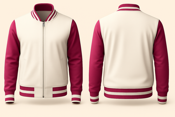 WHITE AND PINK VARSITY JACKET
