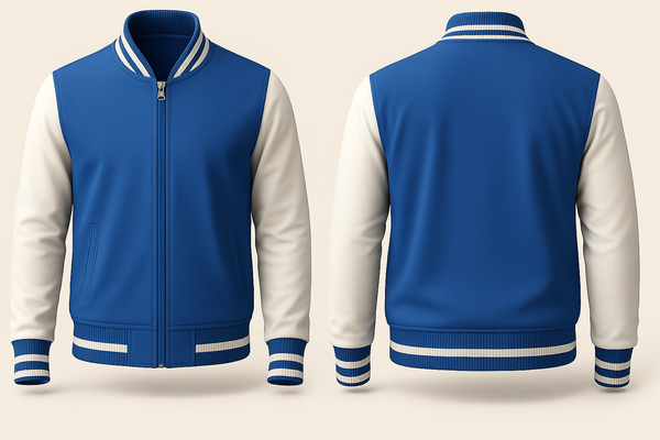 BLUE AND WHITE VARSITY JACKET