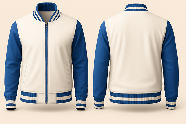 WHITE AND BLUE VARSITY JACKET