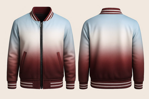 Red and Sky Blue Fading Varsity Jacket